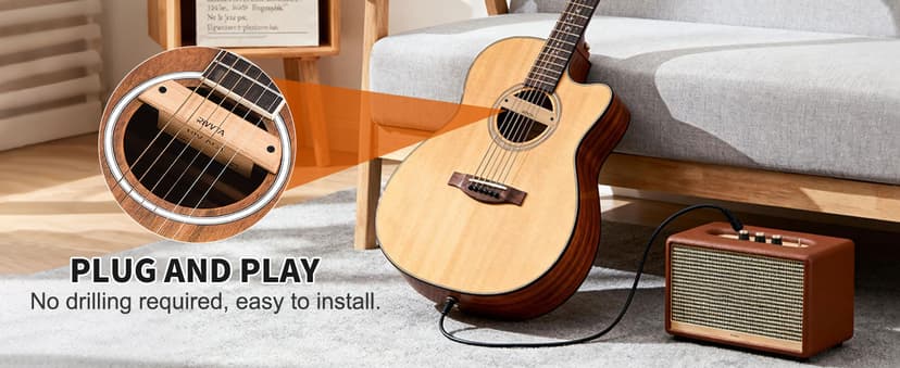 RIVVTA Acoustic Guitar Pickup Guitar Pickups Acoustic Pickup with Volume Tone Control for Standard Steel String Acoustic Guitars(Natural Beech)