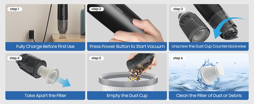 Handheld Vacuum Cordless, Car Vacuum Cleaner Portable with HEPA Filter, 2 Suction Modes, Mini Hand Held Vacuum Rechargeable for Car, Home, Pet Hair, Office, Desk, Keyboards (Black)