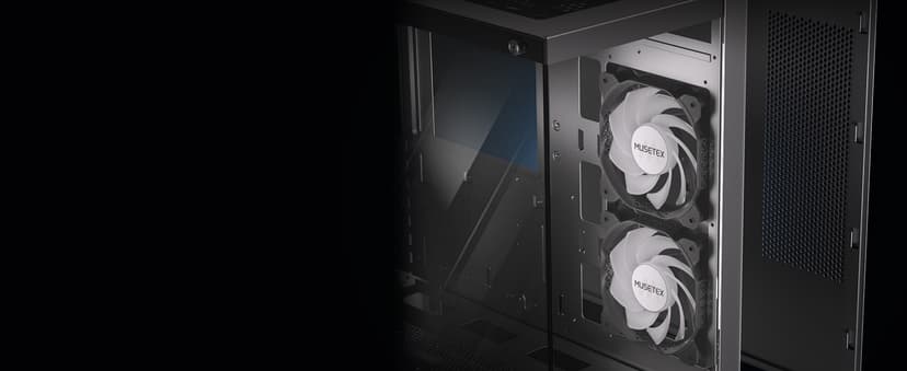 MUSETEX PC CASE ATX 6 PWM ARGB Fans Pre-Installed, Type-C Mid Tower Computer Case with Full-View Dual Tempered Glass, Gaming PC Case,Black(K2)