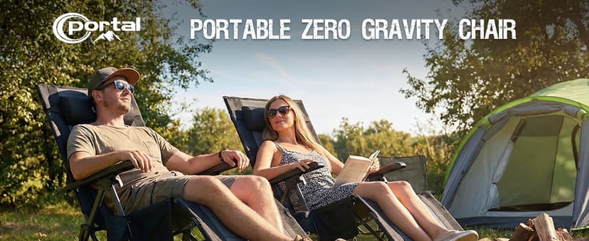 Portal Portable Zero Gravity Chair, Lounge Chair Outdoor Oversized Zero Gravity Chair Folding Lounge Chair with Adjustable Pillows and Cup Holder for Poolside Backyard and Lawn, Support 350lbs