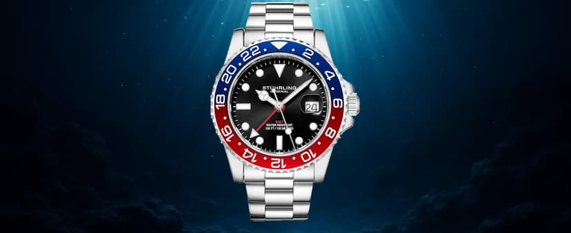 Stuhrling Original Men's Dive Watch, Swiss Movement, Stainless Steel, Blue Dial, Stainless Steel Bracelet, 100M Water Resistant