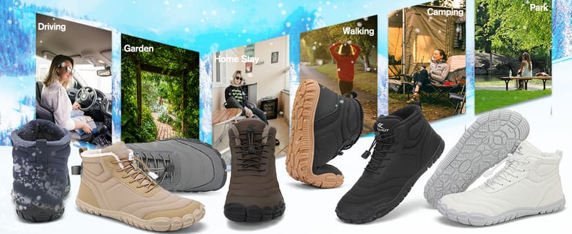 FLARUT Mens Womens Barefoot Snow Boots Winter Warm Shoes Fur Lined Wide Toe Box Zero Drop Ankle Sneakers