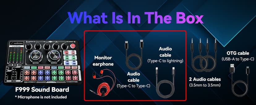 HALCONTORNO Podcast Sound Board F999 Plus - Music Mixer Board, Audio Mixer for YouTuber Streamer Music Gamer, Audio Interface, DJ Equipment Sound Card for Beginners (F999 Plus)