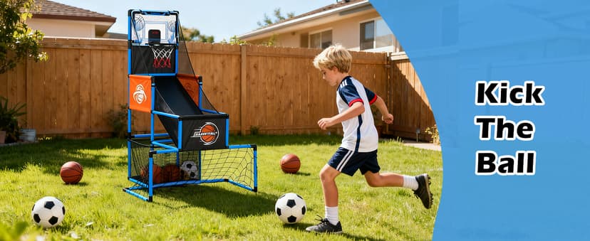 2 in 1 Basketball Arcade Game & Soccer Goal for Kids, Adjustable Kid Basketball Hoop with 6 Balls and Pump, Indoor Outdoor Games for Kid Toys for 3-12 Year Old Kids Birthday Gifts for Boys Girls