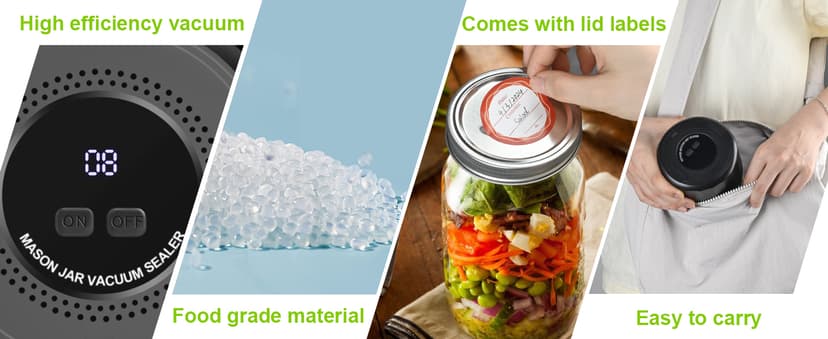 M11 Electric Mason Jar Vacuum Sealer Kit - with Wide and Regular Mouth Mason Lids, Jar Vacuum Sealer for Canning Jars, Vacuum Sealing Machine for Food Storage Black