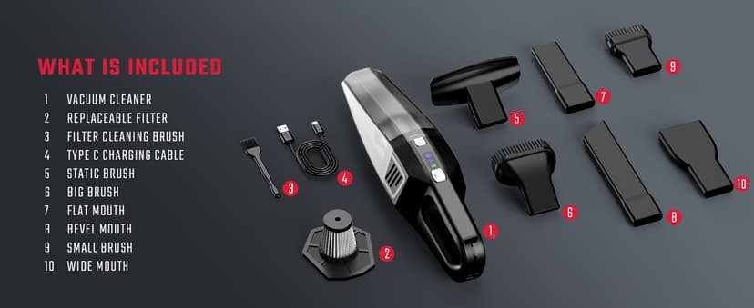 Handheld Vacuum Cordless, 9000PA Strong Suction, 2 Suction Modes, Fast Type-C Charging, Lightweight, Portable Car Vacuum Cleaner for Home Pet Office