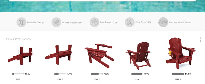 SERWALL Adirondack Chair with Cup Holders - Composite Adirondack Chairs Set of 2 HDPE Outdoor Chairs All Weather Use- Dark Red