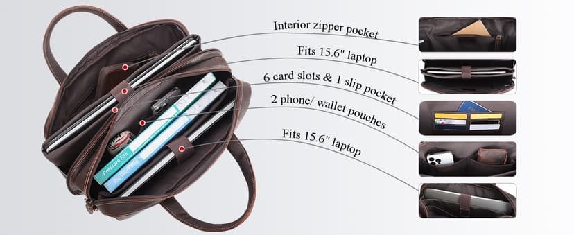 Masa Kawa Leather Briefcase for Men 15.6", 17" Laptop Computer Case Business Travel Work Messenger Cross Body Shoulder Bag