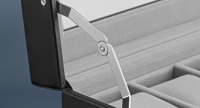 SONGMICS SONGMICS Watch Box, 12-Slot Watch Case Organizer with Large Glass Lid, 2 Layers, Removable Pillows, Metal Lock, Gift for Loved Ones, Black Synthetic Leather, Gray Lining UJWB012