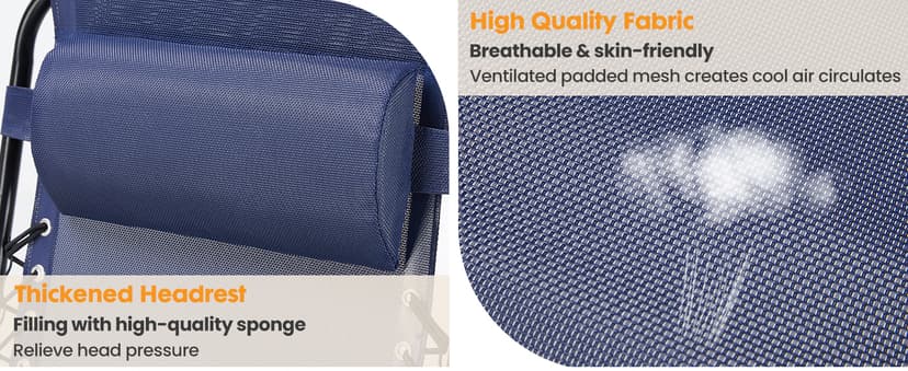 Zero Gravity Chair Set of 2, Adjustable Folding Reclining Lounge Chairs with Mesh Back, Adjustable Pillows & Cup Holder Trays, Outdoor Patio Lawn Chairs for Pool, Beach & Camping, Blue