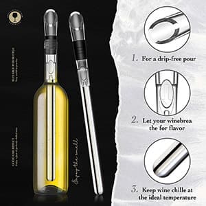 Wine Chiller - Wine Cooler Stick, 3 in 1 Stainless Steel Wine Bottle Chiller with Aerator and Pourer, The Best Holiday Gifts.
