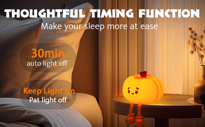 Pumpkin Night Light, Cute LED Lamp, Silicone Dimmable Nursery Nightlight for Kids, Silicone Rechargeable Bedside Touch Lamp, Funny Office Desk and Halloween Decor for Woman and Kids