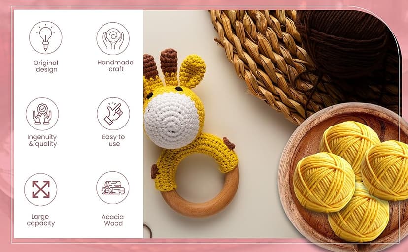 Samhita Acacia Wood Wooden Yarn Bowl for Crocheting & Knitting Hand Made by Indian Artisans Birthday Gifts for Mom & Knitting Lovers (6" x 6" x 3")