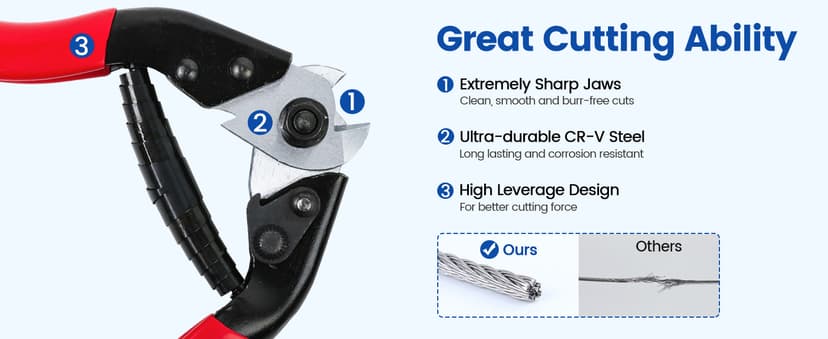 Cut up to 5/32"(4mm) Wire Ropes and Cables, For Cable Railing & Bicycle Brake Repair & Other DIY Projects, Neatly Cutting Muzata Cable Cutter for Cutting up to 5/32" Wire Ropes and Cables CR12 B06XCX2LL7