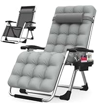 Suteck Zero Gravity Chair, Reclining Camping Lounge Chair w/Removable Cushion, Upgraded Lock and Cup Holder, Reclining Patio Chairs Folding Recliner for Indoor and Outdoor