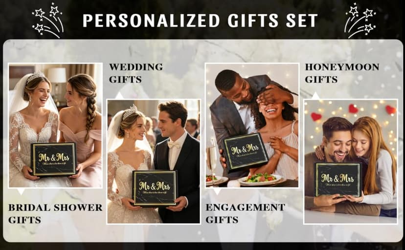 Jumway Wedding Gifts Basket, Gifts for Bridal Shower Engagement Wedding and Married Couples Anniversary - Tote Bag Ceramic Marble Coffee Mugs Gift Set Black B0GWR74CJC