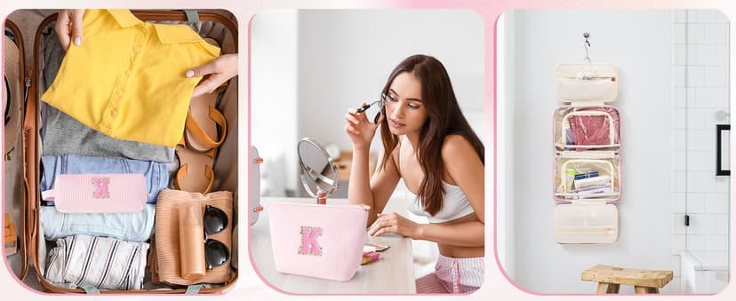Gifts for Teen Girls Women - Personalized Toiletry Bag Initial Makeup Bag | Travel Cosmetic Bag | 8 9 10 11 12 13 14 15 16 Years Old Girl Gift Trendy Stuff - Pink A B0FSJXYKK8
