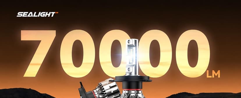 SEALIGHT 70000LM Super Bright H4 Bulbs, 6500K Cool White Fog Bulbs, 70000+ Hours Lifespan Powersport Bulbs with 15000RPM Cooling Fan, Plug-N-Play, Pack of 2
