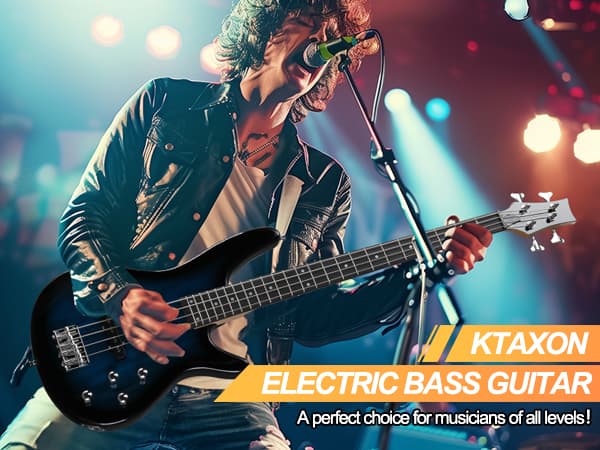 Ktaxon 4 String Electric Bass Guitar, Full Size Standard Right Handed Rosewood Fingerboard Beginner Kit with Cable Wrench Tool (Lake Blue)