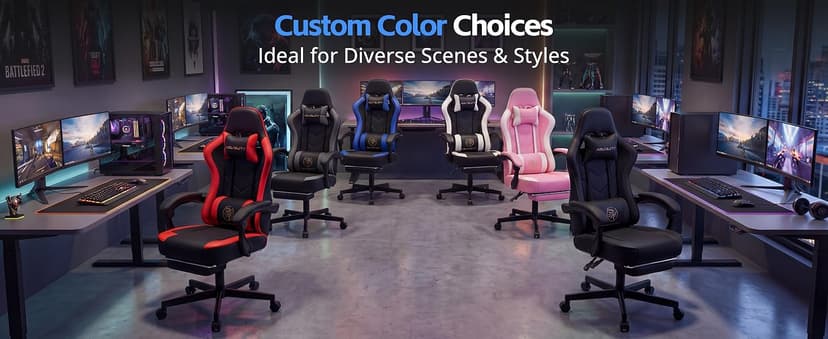 Desk Computer Gaming Chair - High Back Ergonomic Office Chair with Footrest and Lumbar Support, Swivel Comfy Home Gamer Video Game Chairs with Pocket Spring Cushion for Adults (White Leather)