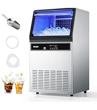 VEVOR Commercial Ice Maker Machine, 130Lbs/24H with 33Lbs Storage, 45 Cubes per Cycle, Stainless Steel Freestanding & Under Counter Ice Maker with LED Display & Self-Cleaning, for Home Bar Restaurant