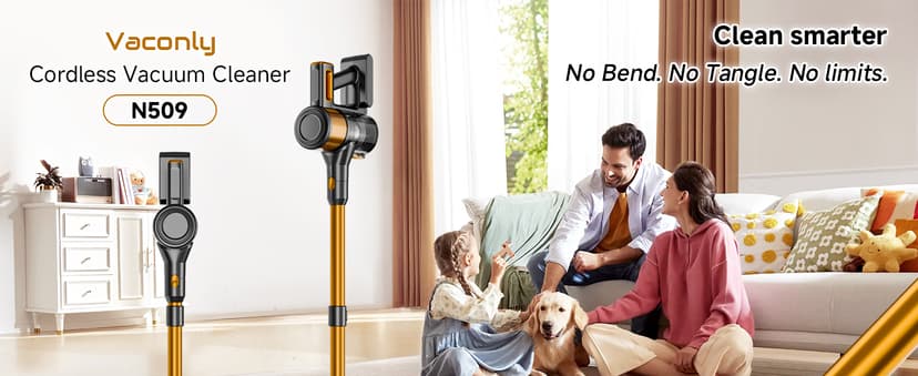 Cordless Vacuum Cleaner, 8 in 1 40Kpa 55Mins,Lightweight Vacuum Cleaners for Home, Stick Vacuum with Anti-Tangle Brush,Wall Mount, Rechargeable Cordless Vacuum for Floor/Sofa/Pet Hair,Gold