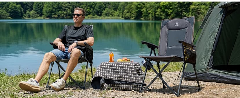 EVER ADVANCED Reclining Camping Chairs for Adult Lightweight, Folding Recliner Chair with Adjustable Back, 4-Level Lounge Chairs, Portable Lawn Chairs for Patio Balcony, Supports 350lbs Grey