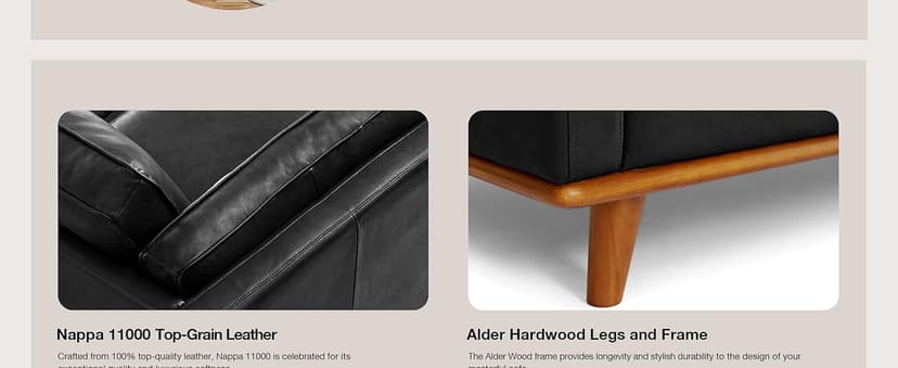 Valencia Artisan Full Leather Loveseat Sofa 66”| Pure Full Italian Nappa Leather Couch, Solid Wood Accent, Ultimate Comfort, Black