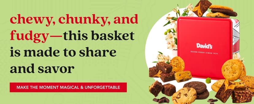 David’s Cookies Gourmet Assorted Cookies and Brownies Gift Basket - 12 x 1.5oz fresh baked cookies and 10 x 2oz individually wrapped brownies - Great for Sharing, Ideal Gift for All Special Occasions