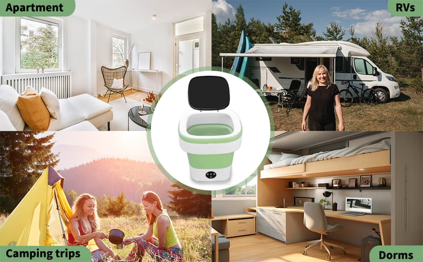Portable Mini Washing Machine, Foldable Washer and Dryer with 3 Modes Deep Cleaning, Upgraded Small Collapsible Laundry for Hotel, Apartment, Home and Travel - Green