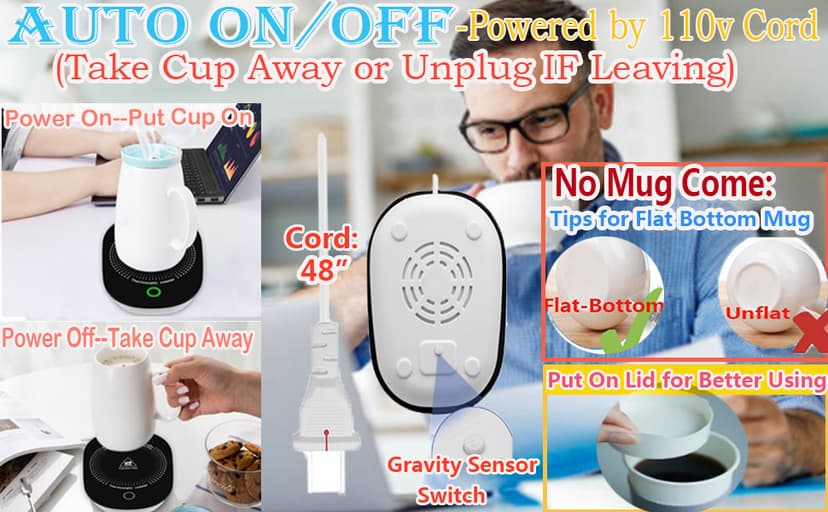 Coffee Mug Warmer for Desk with Auto Shut Off, Coffee Cup Warmer for Desk Office Home-Coffee Gifts