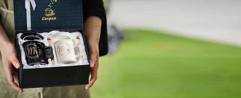 Luspan Wedding Gifts, Mr and Mrs Coffee Mug Gifts for Couples, Bride and Groom