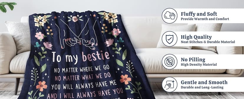 Friendship Gifts for Women, Best Friend Birthday Graduation Gifts for Women, Best Friend Blanket Gift, to My Bestie Throw Blanket for Christmas Mothers Day 60" x 50"