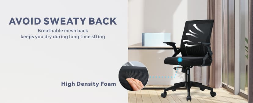 COMHOMA Office Chair with Flip-up Armrests Ergonomic Computer Desk Chair with Adaptive Lumbar Support & Breathable Mesh, Black