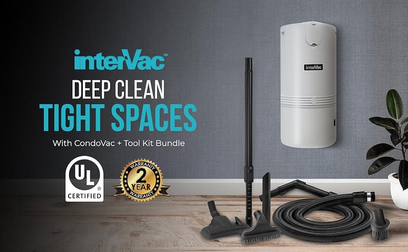 InterVac CondoVac Wall-Mounted Central Vacuum System | UL-Certified, Made in USA | Compact Built-in Vacuum for Condos, Townhomes, Apartments, and Garages
