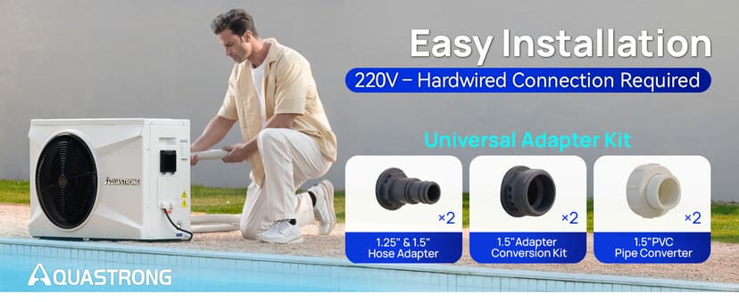 AQUASTRONG Inverter Swimming Pool Heat Pump,Pool Heater for Above Ground and Inground Pool Heating and Cooling Pool Heater, Smart WiFi Control Pools Up to, 26000 Gallons