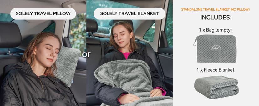 Ultra-soft Airplane Blanket, Luggage Sleeve & Backpack Clip, Travel Essentials for Women, Foldable as Pillow for Long Flight BEDELITE Travel Blanket with Bag, Jacquard Fleece Blanket 65"x40", Blue B0CNJS15T4