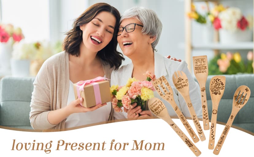Mothers Day Mom Gifts for Mom Grandma Wife from Husband Daughter Son -Wooden Cooking Spoons Set - Mother's, Christmas,Birthday, Anniversary Kitchen Cooking Presents Ideas for Women Her