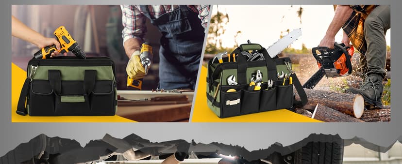 Heavy Duty Tool Bag 15-Inch, 16-Pocket Portable Empty Tool Box Organizer Storage, Toolbox Organization, Soft Handle Large Zipper Carrying Toolbag, Dad Men Mechanic Birthday Stocking Stuffer Gifts