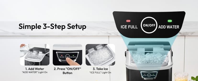 EUHOMY Nugget Ice Maker Countertop with Handle, Ready in 4 Mins, Max 40lbs/24H, Chewable Ice, Self-Cleaning, Portable Sonic Ice Maker with Basket and Scoop, for Home/Party/RV/Camping (Black)