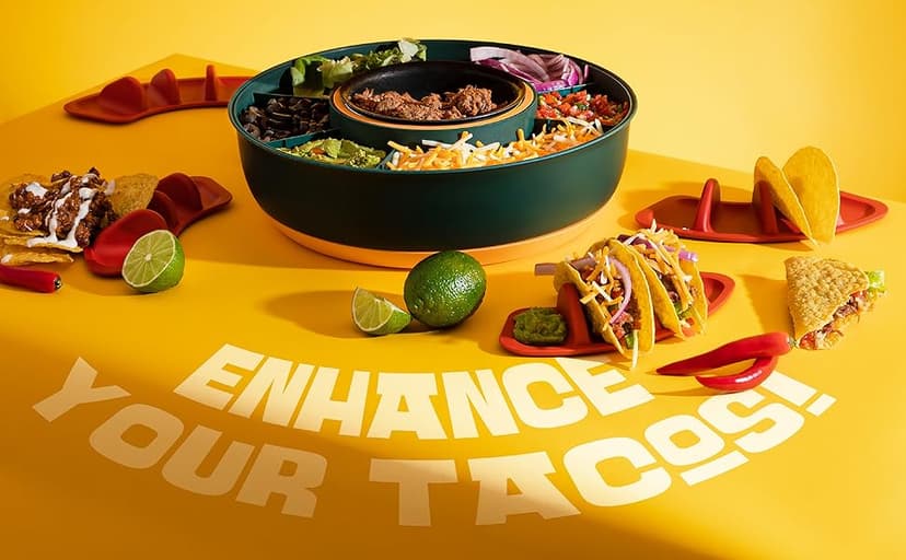 Taco Tuesday Kit - Taco Bar Serving Set for a Party - 30oz Heated Pot, 4 Taco Holders, & Detachable Lazy Susan Tray - Taco Night Fiesta – Unique Couple & Housewarming Gift Set Ideas