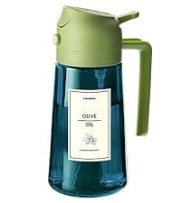 TrendPlain 16oz/470ml Glass Olive Oil Sprayer for Cooking – 2 in 1 Olive Oil Dispenser Bottle for Kitchen Gadgets and Air Fryer Accessories, Salad, BBQ - Black
