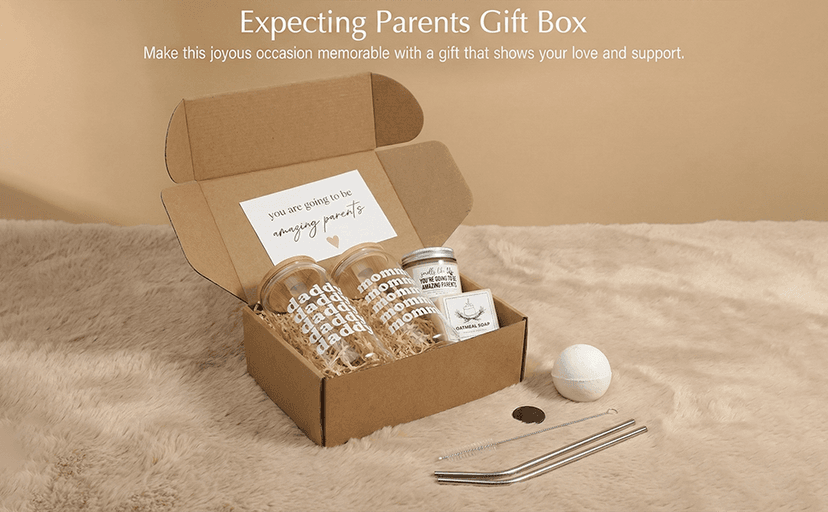 New Parents Gifts for Couples, Mom and Dad to Be Gifts, Pregnancy Gift Basket for Expecting Parents, Baby Shower Gift Set with Mommy Daddy Glass Cups, Candle, Bath Bomb & Soap B0FVKXQS45