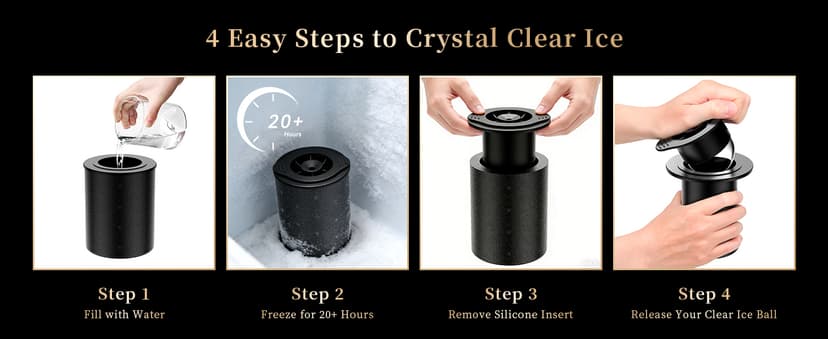 Clear Ice Ball Maker for Whiskey: 2.5" Crystal Clear Ice Maker - Large Ice Sphere Maker for Bourbon & Cocktails - Easy Release Silicone Ice Cube Maker for Home Bar