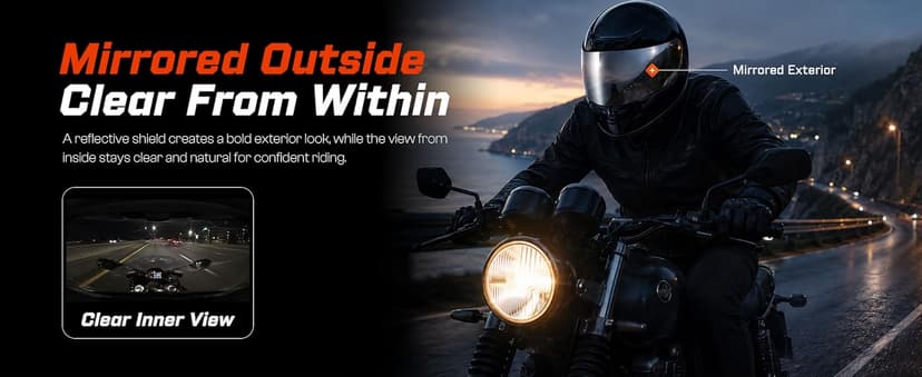 TCMT Full Face Motorcycle Helmet for Adults Men Women, Lightweight Polycarbonate Street Bike Dirt Bike Helmet with Anti-Scratch Mirror Shield and Removable Liner, DOT Approved