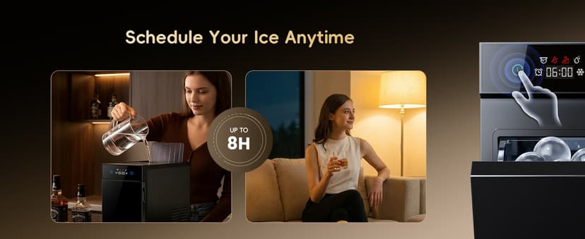 ecozy 2.1" Clear Ice Ball Maker Countertop with CrystalFlux Technology, Minimal Footprint Sphere Ice Maker with 8H Timer, 1 pc in 30 Mins, 48 pcs/Day, Self-Cleaning for Home Bar Whiskey & Bourbon