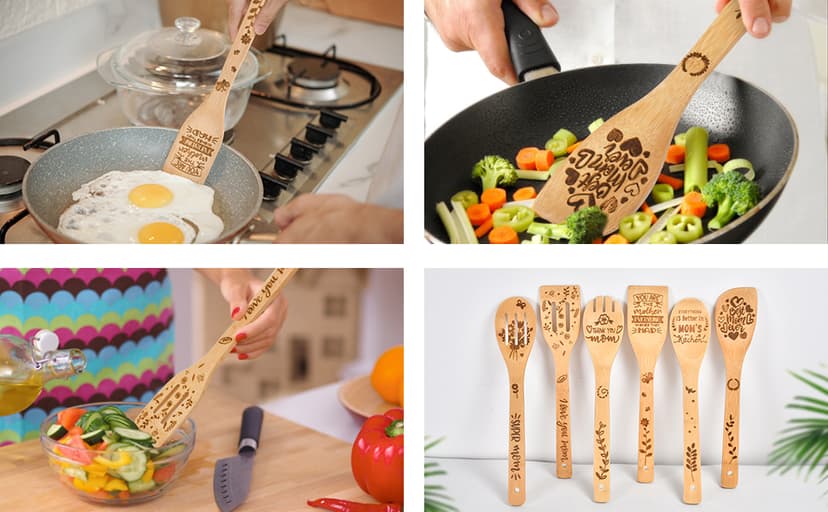 Mothers Day Mom Gifts for Mom Grandma Wife from Husband Daughter Son -Wooden Cooking Spoons Set - Mother's, Christmas,Birthday, Anniversary Kitchen Cooking Presents Ideas for Women Her