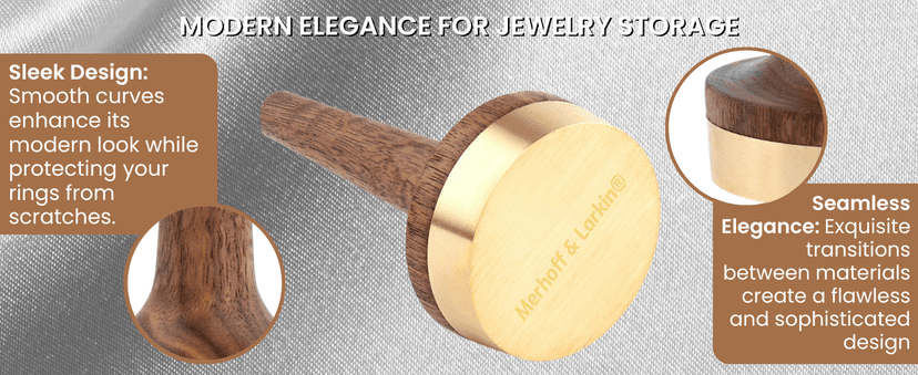 Wooden Ring Holder For Jewelry | 1 Piece | Black Walnut Wood & Brass Stand | Gift For Men & Women, Engagement, Wedding & Anniversary | Him & Her Rings Modern Display | Fits Any Band Size 00 Up