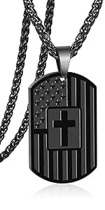 Zocomi To My Son Dad Brother Husband Grandson Grandpa Boyfriend Man Dog Tag Cross Necklace Christian American Flag Birthday Graduation Gifts Jewelry for Men Boys