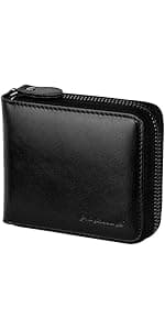 Admetus Mens RFID Blocking Wallets Zipper Leather Wallet for Men Bifold RFID Card Holder